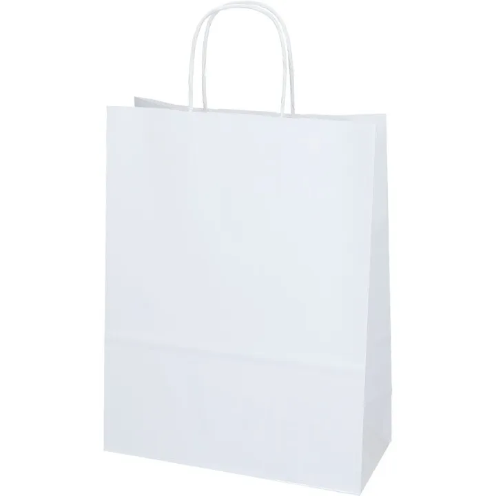 Papirbærepose hvit medium 22 x 10 x 31 cm (10 stk)